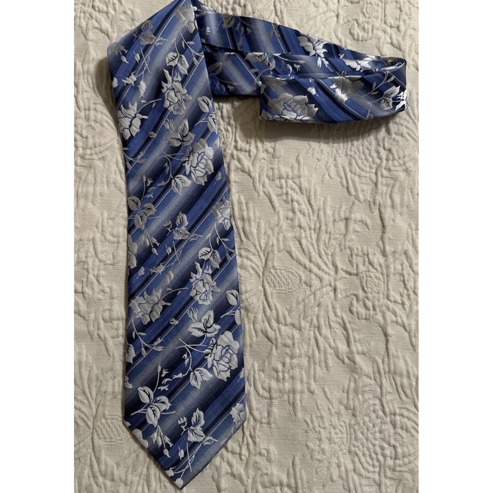 New EMILIO PONTI Handmade 100% Silk Tie Men's Blue White Floral Necktie‎ Spring